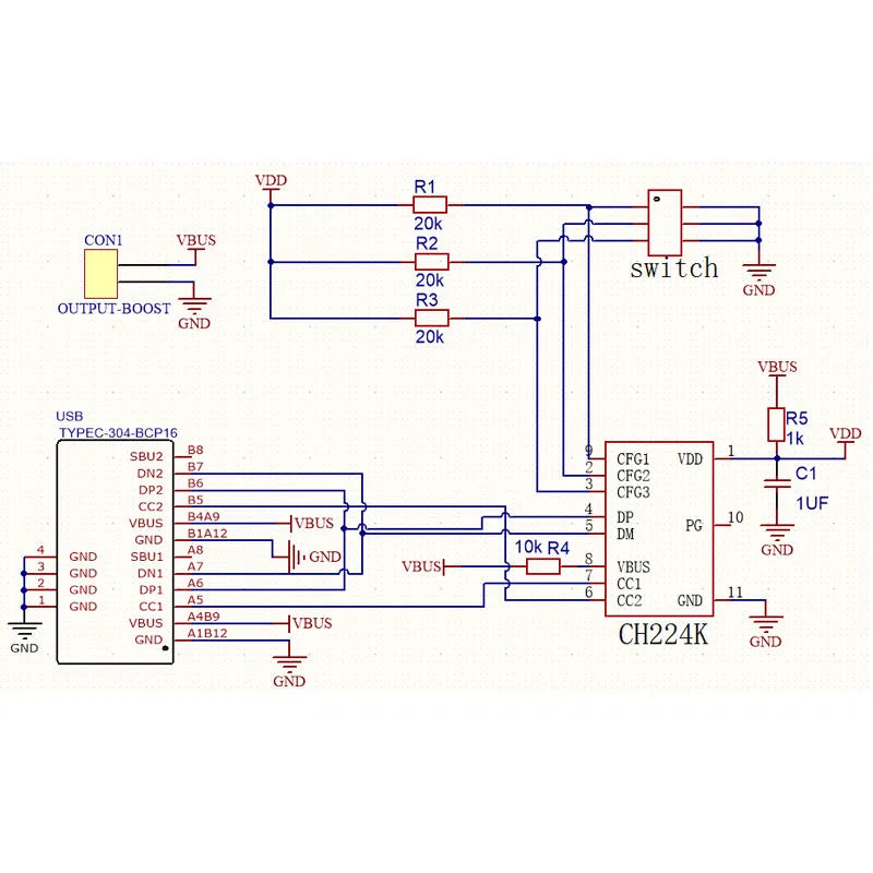CH224K Module Type-C Interface Fast Charging Decoy Supports USB PD3.0 Adjustable Output 5/9/12/15/20V