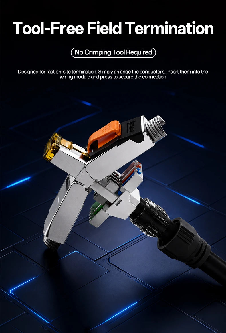 BYXGD CAT6A Tool‑Free Shielded RJ45 Connector 10Gbps 500MHz Reusable STP Ethernet Plug No Crimp Tool for 22‑26AWG Network Cable
