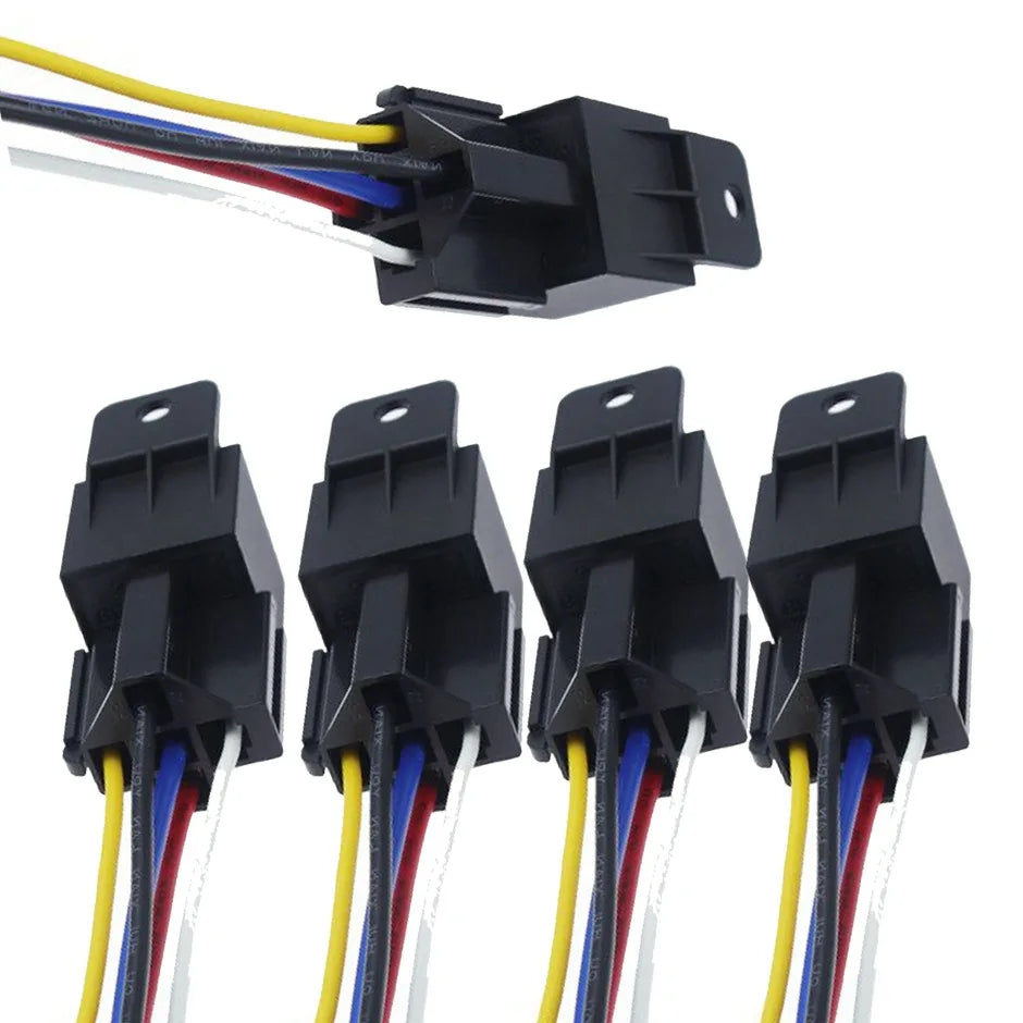 5Pcs Automotive Relay 12V or 24V 5Pin 40A Car Relay with Black Red Copper Terminal Auto Relay Socket SPDT Harness Cable