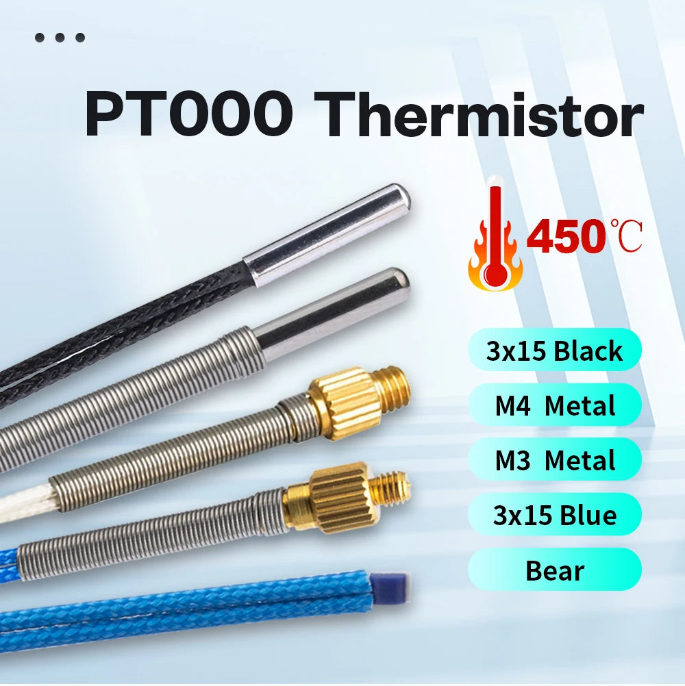 BLV® PT1000 Thermistor M3 M4 Bear 3x15mm PT1000 Pro High Temperature Resistance 450℃ For Rapido Hotend Dragon Hotend