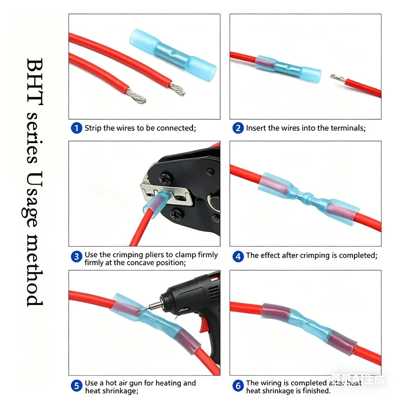 10-1000PCS Heat Shrink Butt Wire Connectors AWG 24-10 0.3-6.0mm2 Waterproof Insulated Automobile Wire Cable Crimp Terminal
