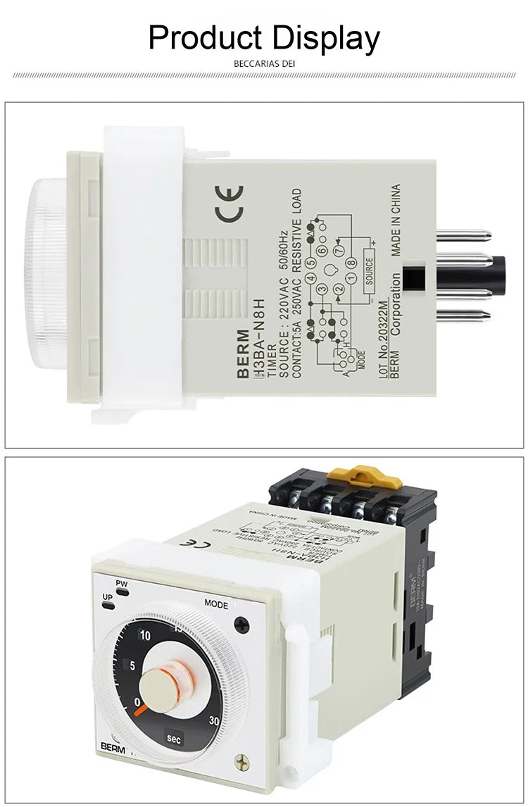 H3BA-N8H Industrial Timer Relay Solid State Time Delay Relay 1.2s‑300h AC 220V DC 24V Adjustable Analog Panel Mount Timer