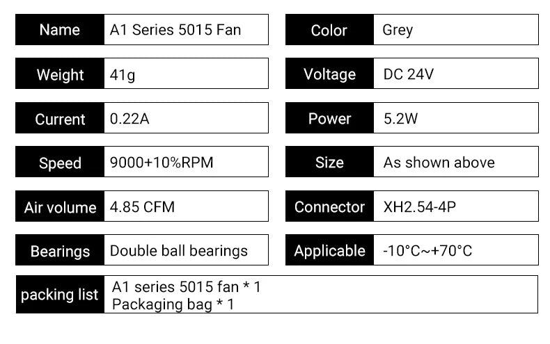 5015 Cooling Fan for Lab A1 A1mini Hotend Fan with Cable Rapid Cooler Fan 2510 Axial Fan Kit for X1 X1C P1P P1S 3D Printer Parts