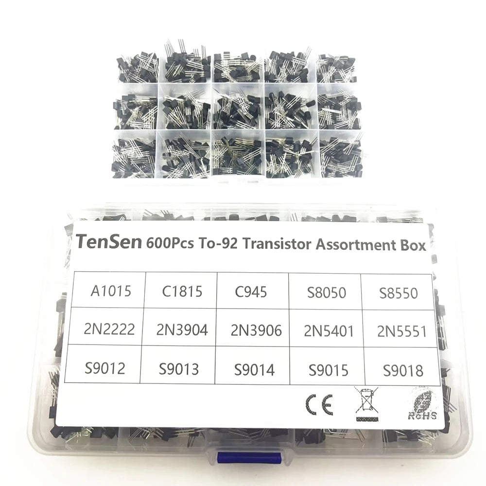 600Pcs TO-92 Transistor Kit Assortment Box A1015 C1815 S8050 8550 9012 9013 2N2222 3904 3906 C945 PNP/NPN Triode Electronics Kit