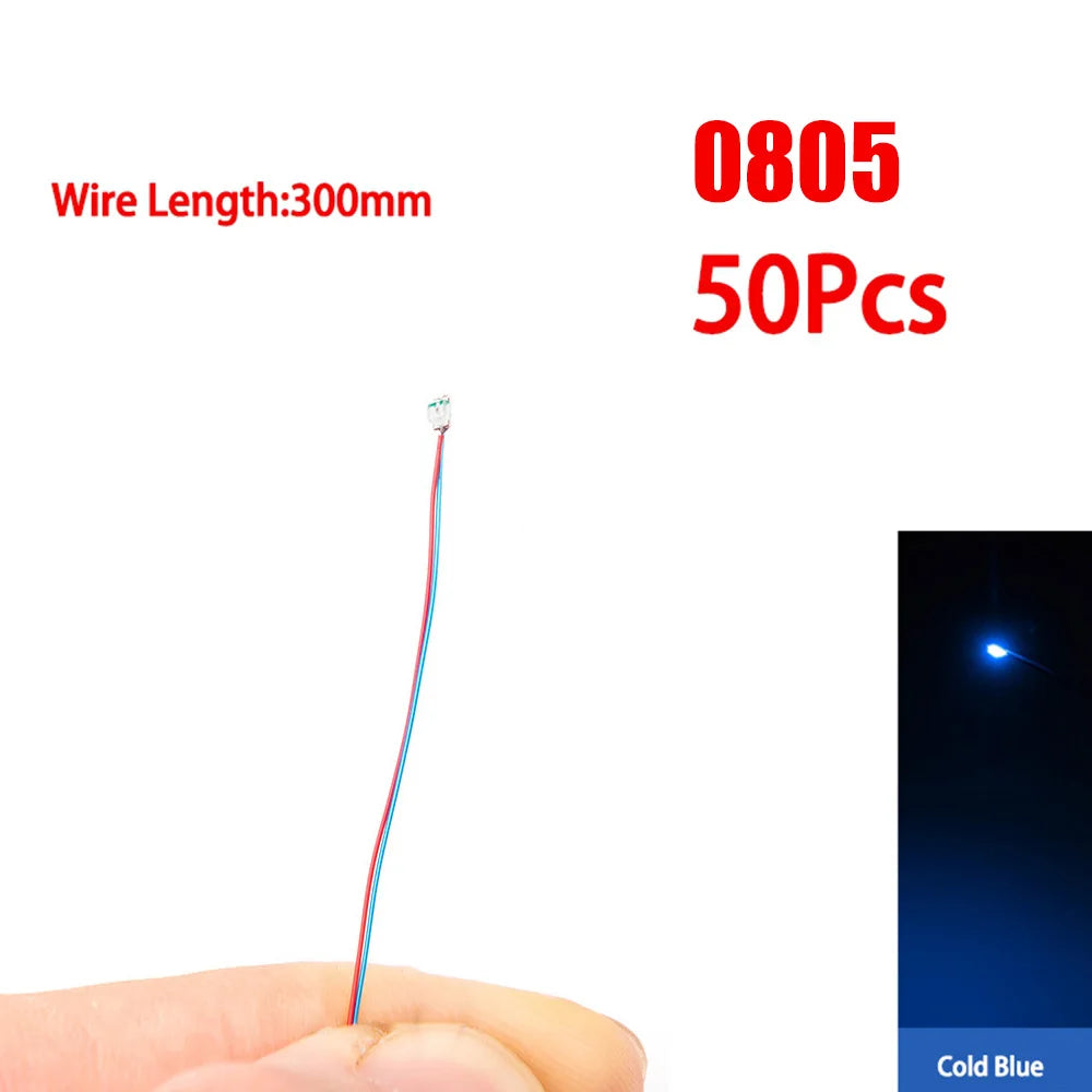 50pcs 0805 1206 SMD Lamp Wired Micro Led Pre-Soldered Micro Litz Wired Chip 30cm 3V Railway Model Scenes Light DIY Leads Wires