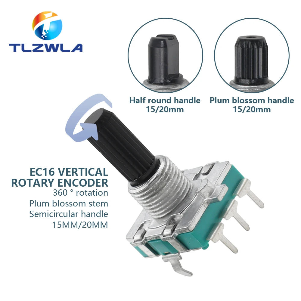 5PCS EC16 Type Power Amplifier Volume Encoder 360 Degree Rotating Digital Pulse Potentiometer 24 Bits Handle Long 15/20MM