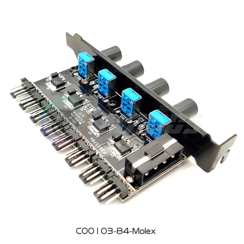 Computer Case 3Pin/4Pin Fan Hub PWM Controller SATA / Molex Splitter PCI Slot External Buttons for Easy Speed Adjustment