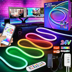 TUYA Neon LED Strip Lights Silicone Neon Rope Light 5-24V 84LEDs/M with Music Sync RGBIC Dreamcolor Chasing Strip Tape for Room