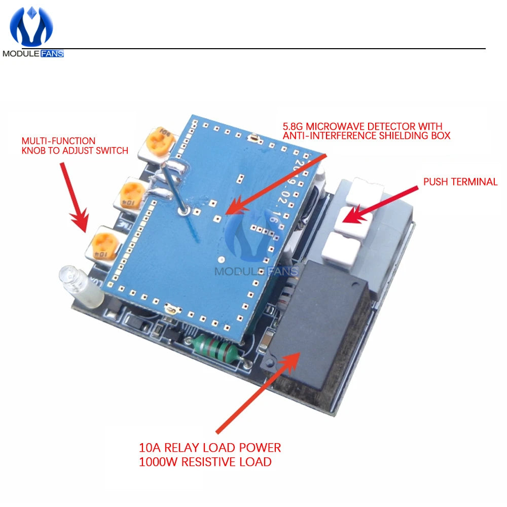 AC 220V 5.8GHz Microwave Radar Sensor Switch Human Body Motion Induction Sensor for LED Light Sensors Switches