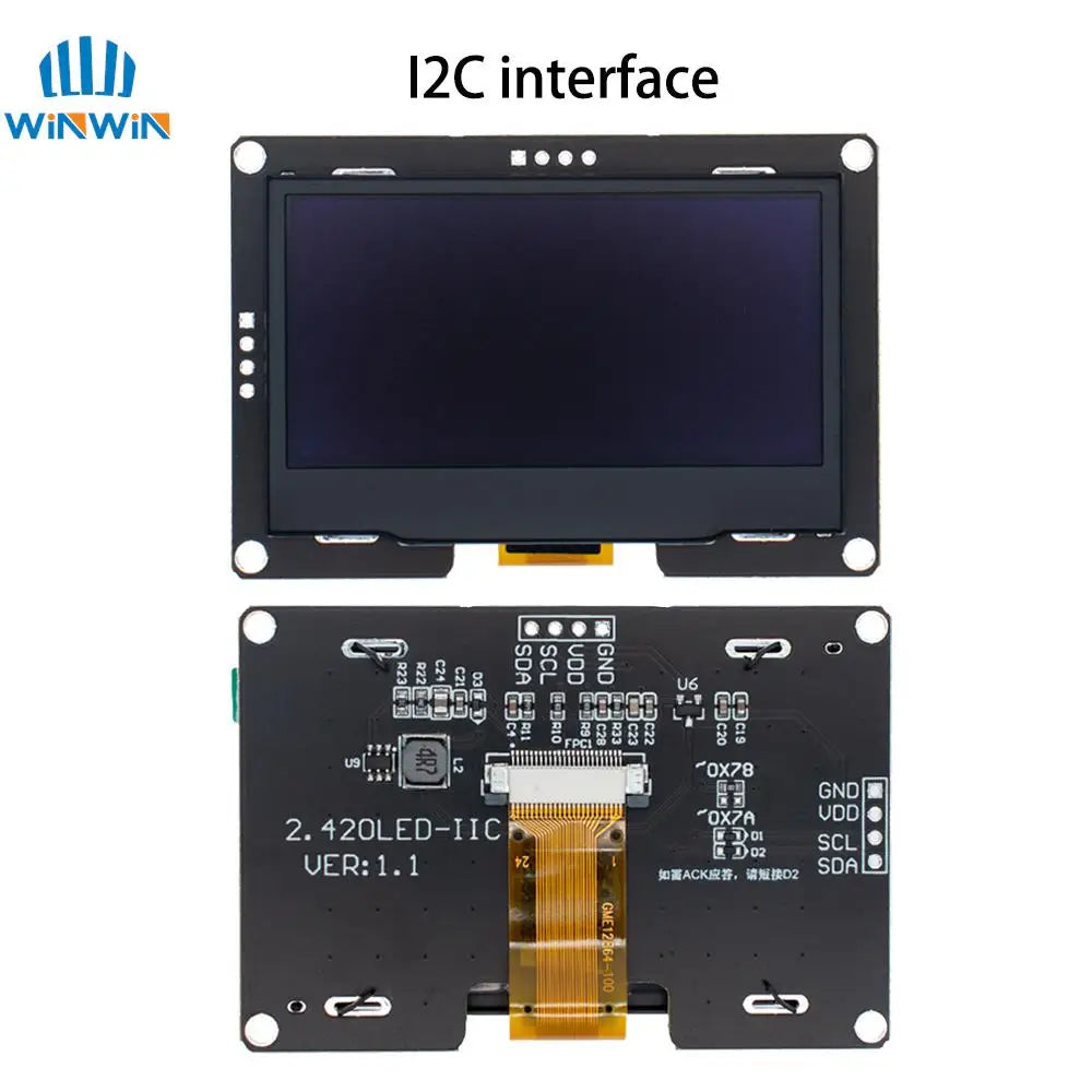 2.4" 2.42 inch 128x64 OLED LCD Display Module SSD1309 12864 7 Pin SPI/IIC I2C Serial Interface for Arduino UNO R3 C51