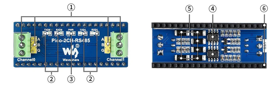 Waveshare 2-Channel RS485 Module for Raspberry Pi Pico SP3485 Transceiver UART To RS485