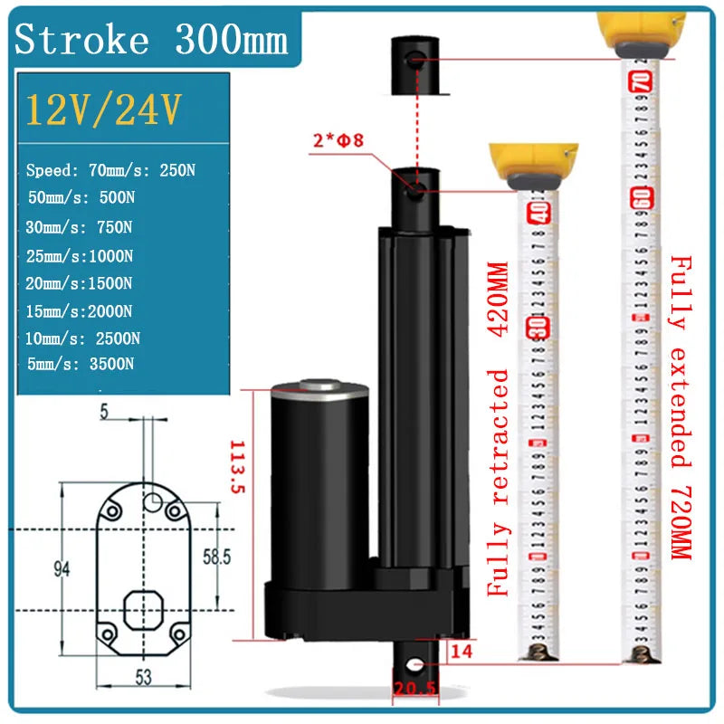 Industrial Heavy Duty Linear Actuator with IP67 Waterproof 3500N Built-in Limit Switch Push Rod for Electric Lifting System