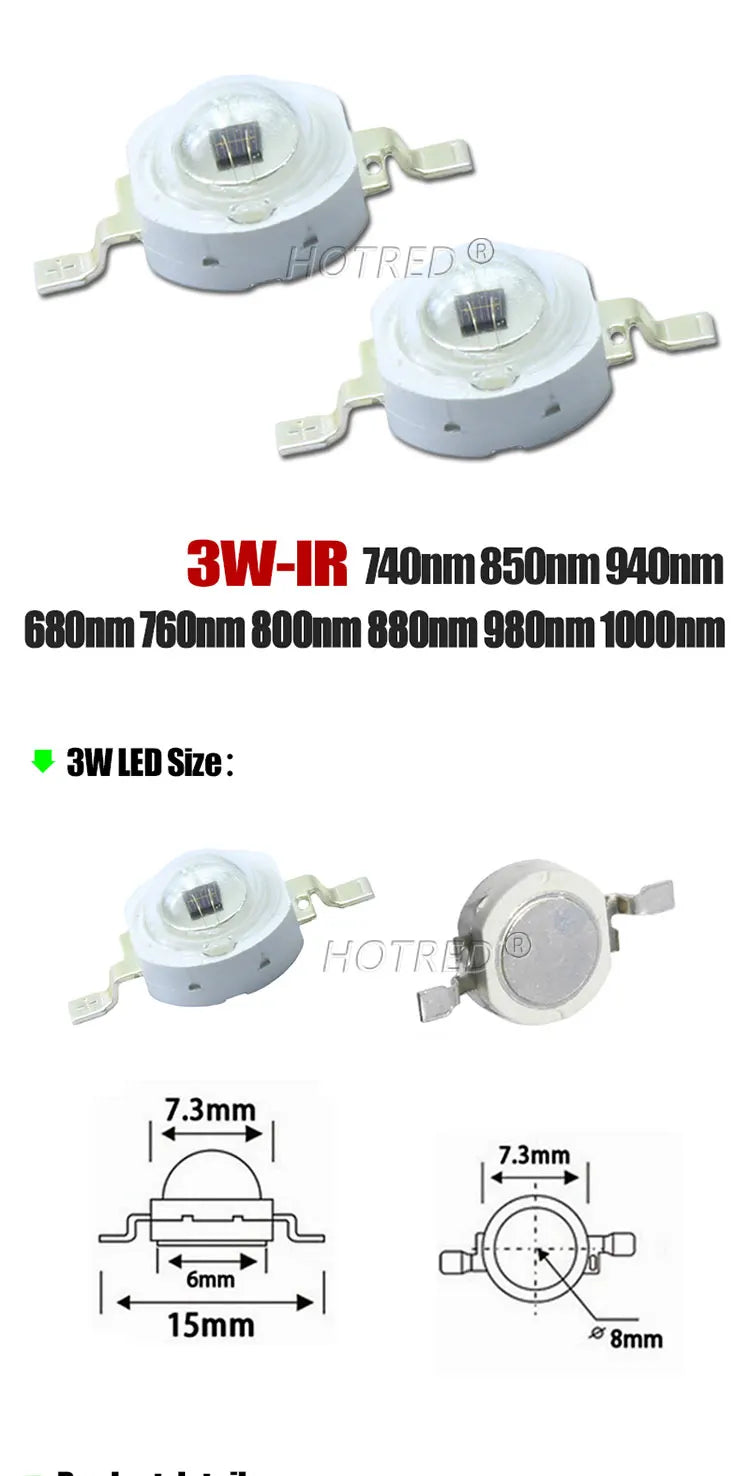 5-10pcs 1W 3W High Power LED IR 730nm 760nm 810nm 850nm 880nm 940nm 980nm 1050nm Diode Light Lamp for Night Vision CCTV Camera