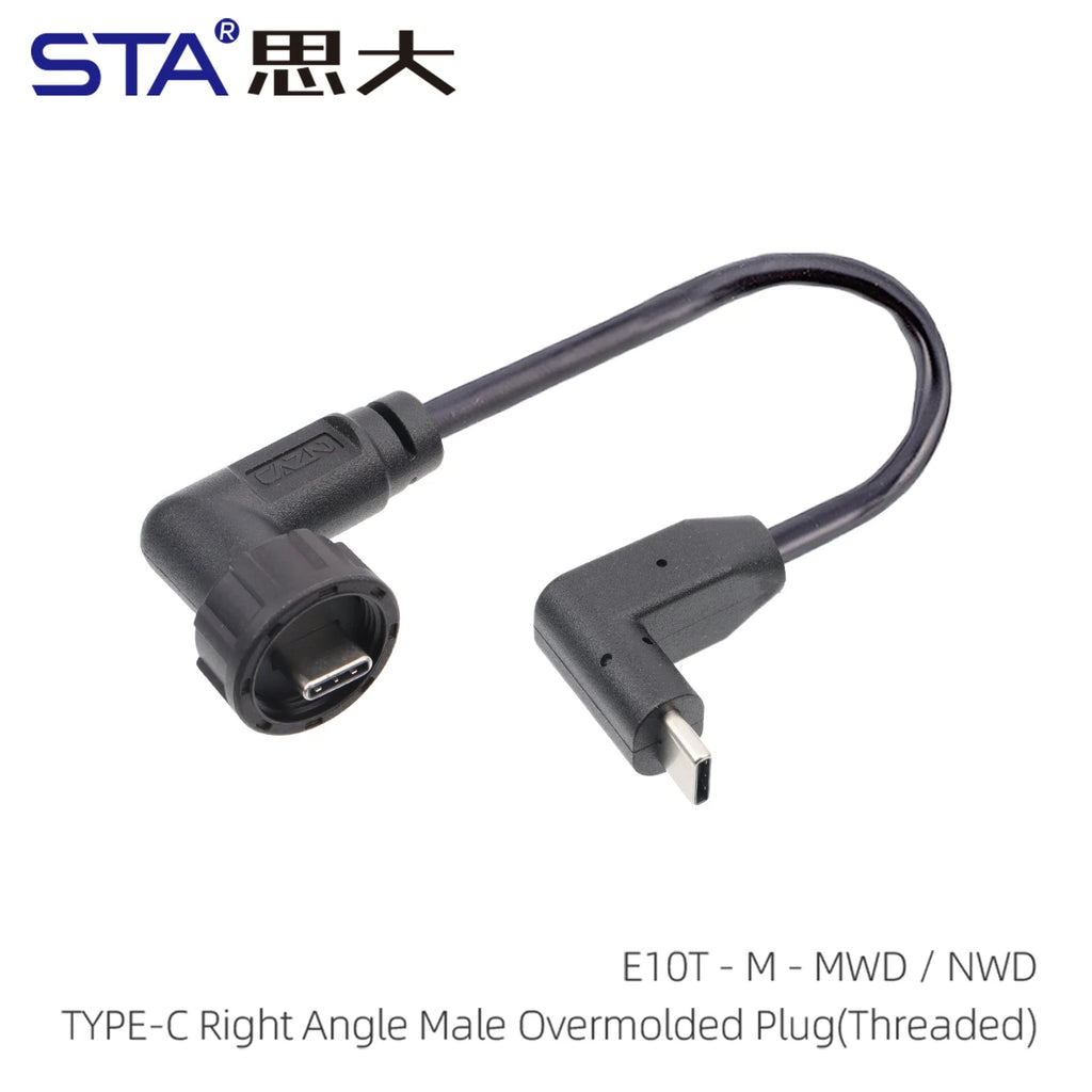 Type-C 3.0 IP67 Waterproof Connector Straight/Angled Male to Male/USB Adapter Molded Cable 0.5/1/2M Fast Charging 10Gbps PD 60W