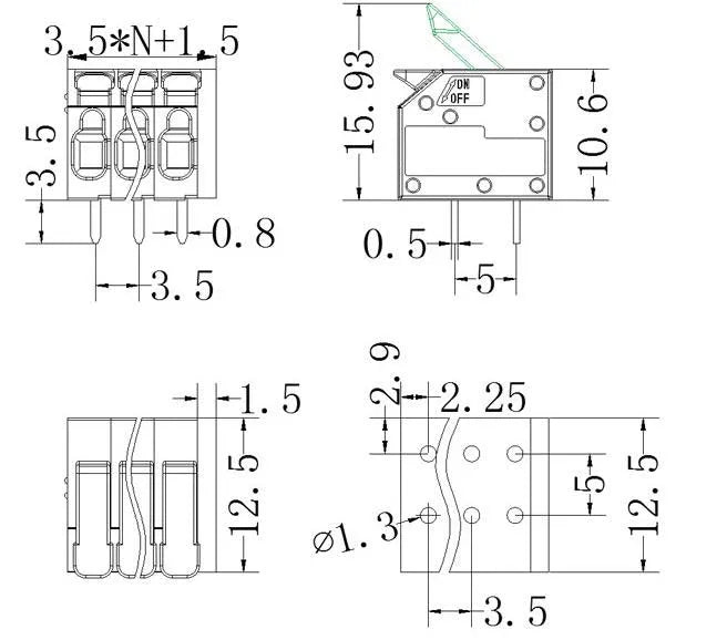 1Pcs PCB terminal block FS1.5 DA803R 2601 1.5 mm² spacing 3.5 or 5.0 mm pitch gray 2601-1102 3 4 5 6