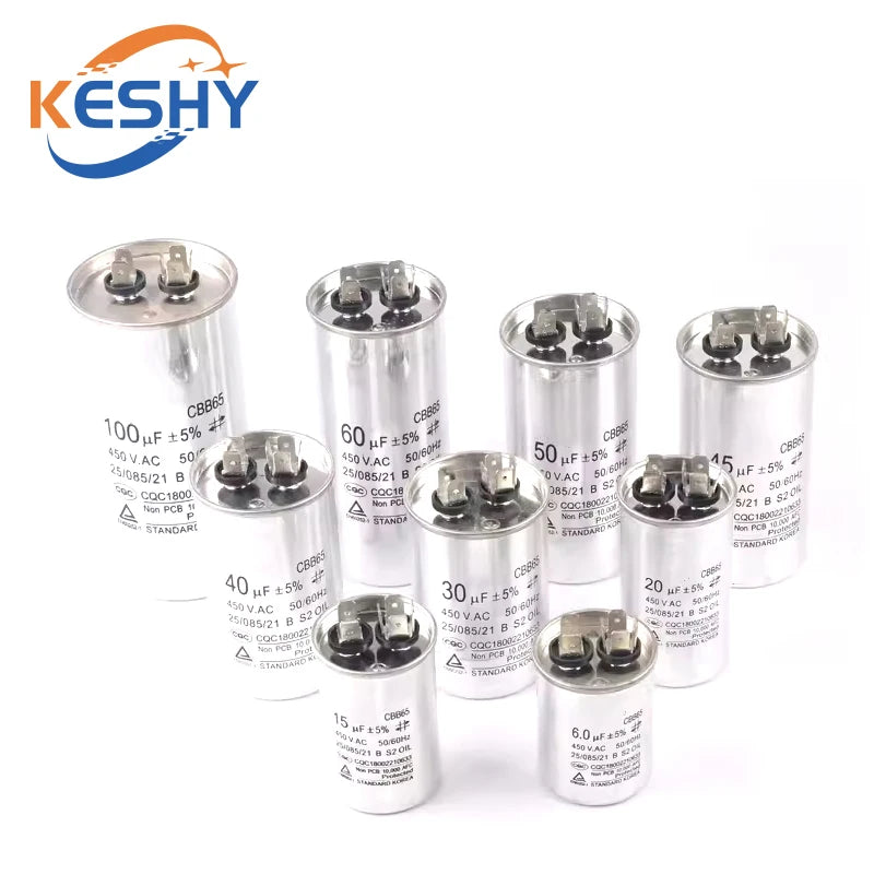 CBB65 AC Motor Capacitor Air Conditioner Compressor Start Capacitor 450VAC 5uF 20uF 25uF 30uF 35uF 40uF 45uF 50uF 60uF 70uF 5%