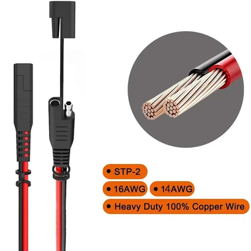 12/24V SAE to SAE Extension Cable Quick Connector Harness SAE Connector, with SAE Polarity Backup Adapter and 15A Backup Fuse