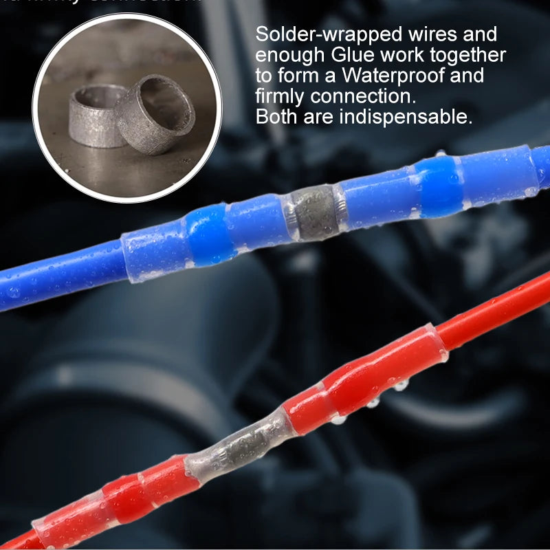 50/100/500pcs Solder Seal Wire Connectors Heat Shrink Butt Terminals, Waterproof Insulated Electrical Wire Splice Connector