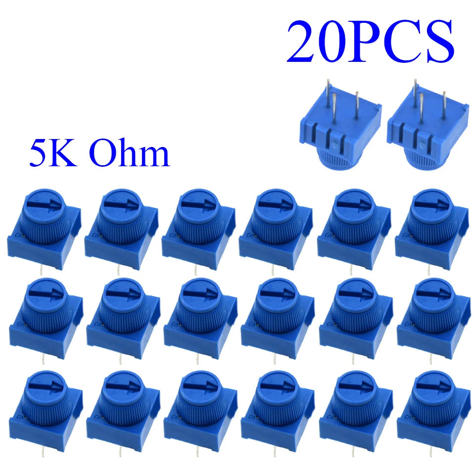 5-100pcs 3386P-1-103 1k 2k 5k 10k 20k  0.5W, 1/2W PC Pins Through Hole Trimmer Potentiometer Cermet 1 Turn Top Adjustment