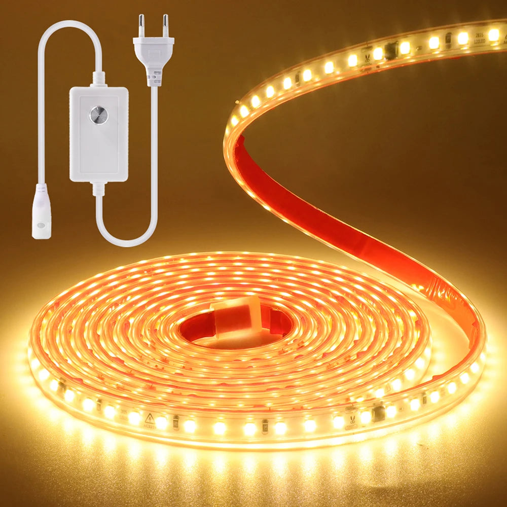 Dimmable LED Strip Light 220V Switch EU Power Dimmer Kit Waterproof 2835 120LEDs/M High Bright Flex Tape Home Decor 0.5M 10M 20M