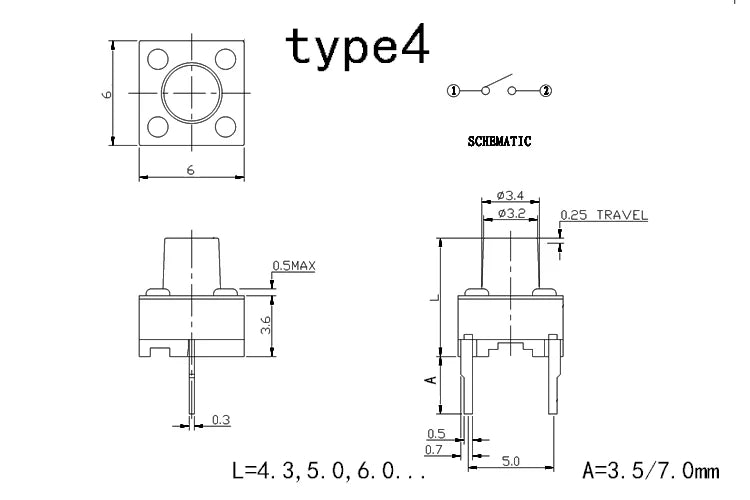 50pcs Tactile Switch 6x6mm H=4.1/4.3/5/5.5/6/7/8/9/~13mm Momentary Tact Button Mini Push Button 4Pin/2Pin DIP/SMT  Widely Use