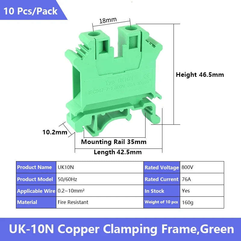 UK 2.5 Terminal Block UK2.5B Screw Connection Connect Strip 2.5B/3N/5N/6N/10N  2.5mm² Cable Electrical Din Rail Wire Connector