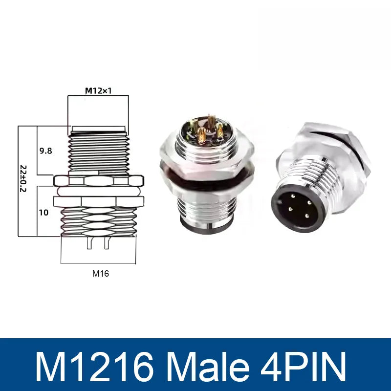 M12 Panel Back Mount Flange Socket Sensor Connector Waterproof Screw Threaded Coupling Male Female 3 4 5 8Pin M1216