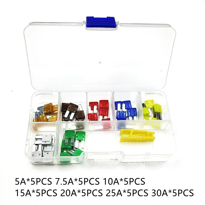 35/70/105pcs Mini M2 Auto Long Foot Fuse Combo Kit 5A 7.5A 10A 15A 20A 25A 30A Micro2 Car Fuse Combination with Puller Tool
