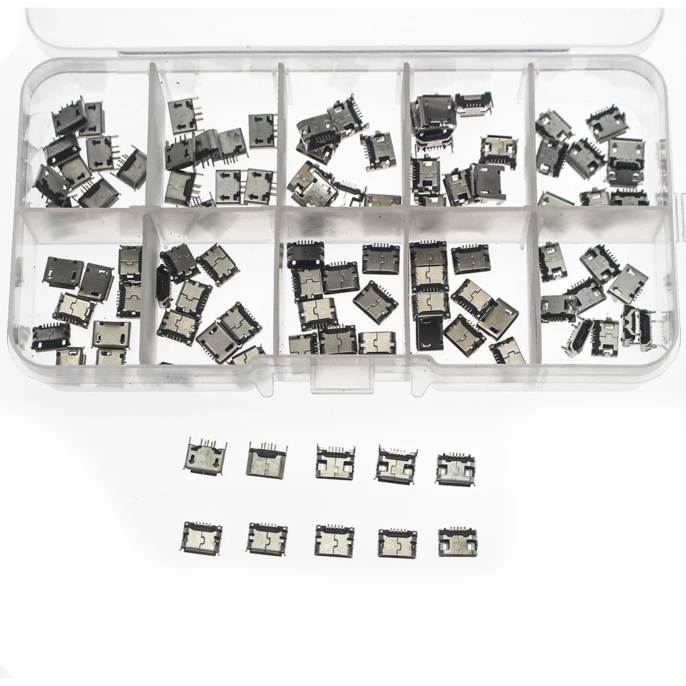 10 Model 50/100Pcs Micro USB Female 5pin DIP Type B SMT USB Connectors Jack Tail Sockect Plug Terminals For Diy repair MP3/4/5