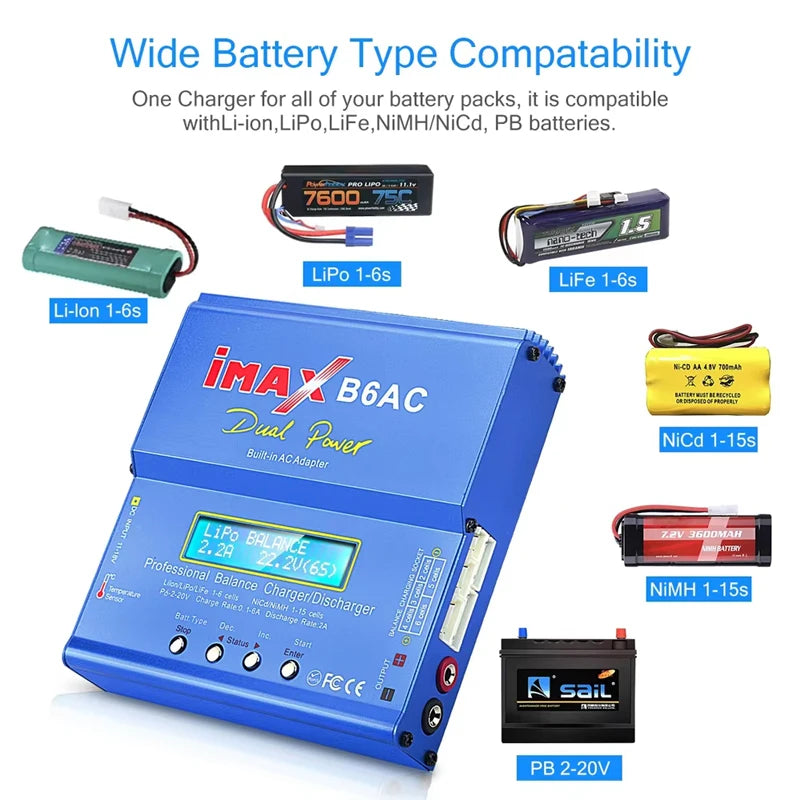 80W IMAX B6 AC 2.0 RC Battery Balance Charger B6AC 2.0 7A For LiHv Lipo NiMH Li-ion Ni-Cd Digital LCD Digital Screen Charger