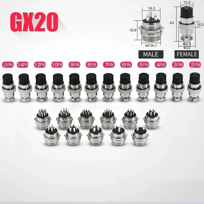 5/10/20Set GX12 GX16 GX20 Aviation Plug Sockets 2 3 4 5 6 7 8 9 10 12 14 15 Pin Male Female Electric Cables Circular Connector