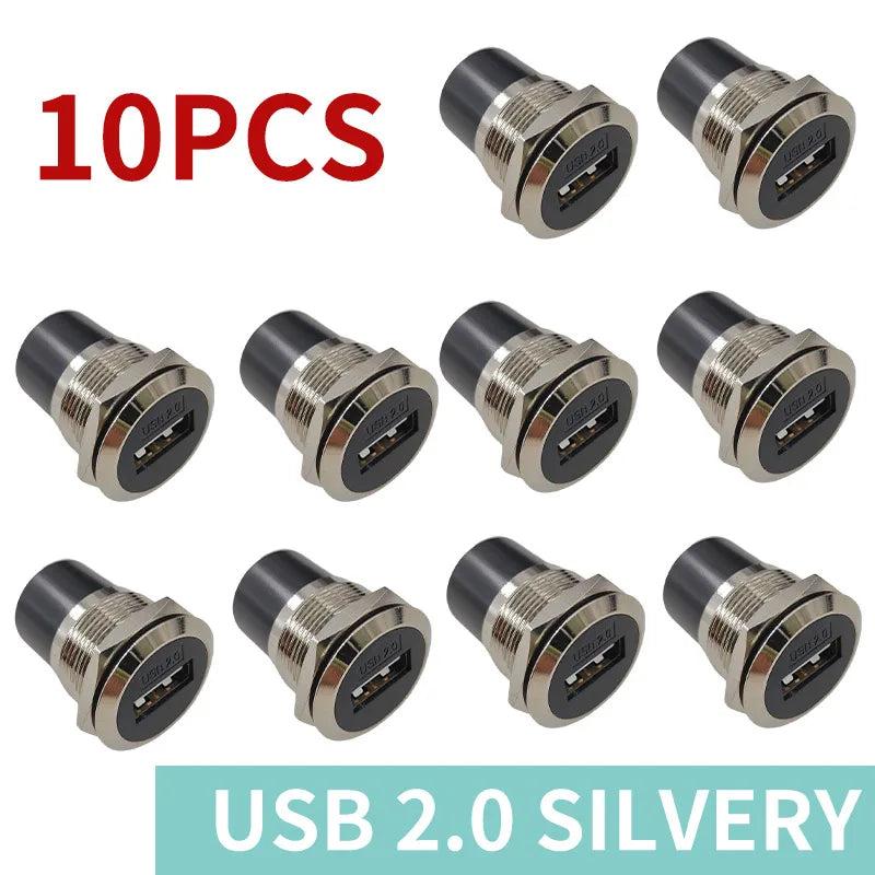 10PCS Panel Openings, 24 Metal Circular D-Shaped USB 2.0 3.0 Single Port Double Port Female Socket Waterproof Joint