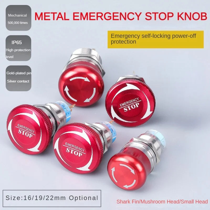 Metal Emergency Stop Button  Switches 12V/220v Latching  Knob Rotary Switch Waterproof Socket  Power-off Stop momentary