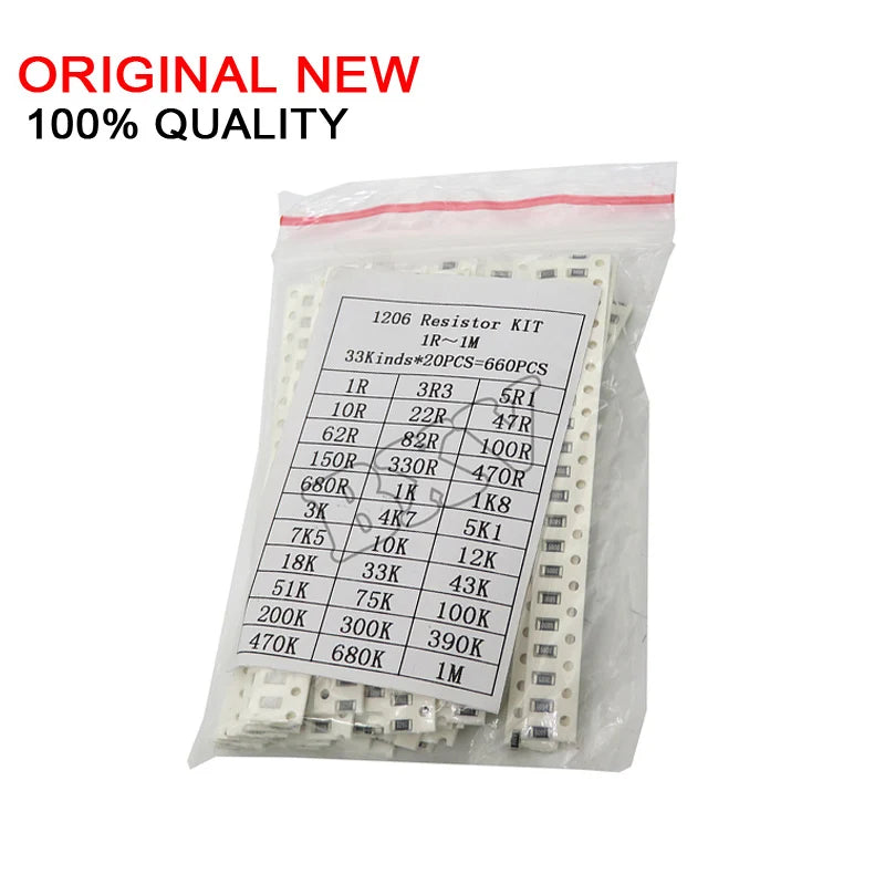 33ValuesX 20PCS=660PCS 1206 SMD Resistor Kit Assorted Kit 1ohm-1M Ohm 1%  Sample Kit