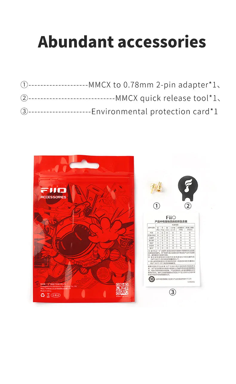 FiiO LC-78A MMCX Female to 0.78mm 2 Pin Male Earphone Adapter for FD11 FH11 FH3