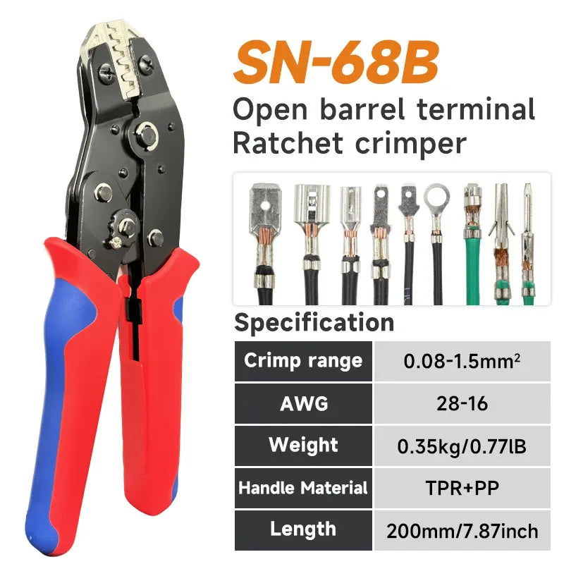 Ratcheting Crimping Plier for SM2.54/PH2/XH2.54/VH3.96/5557/5559/JST/Plug Spring Terminal Dupont Connectors Crimper Tool SN-68B