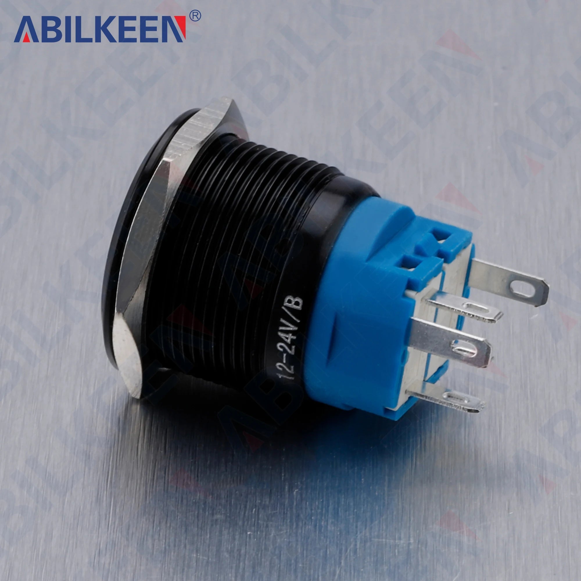 ABILKEEN 22MM Black Shell Push Button Switch LED Ring Illuminate Momentary/Latching Function 1NO1NC IP65 Waterproof Push Button