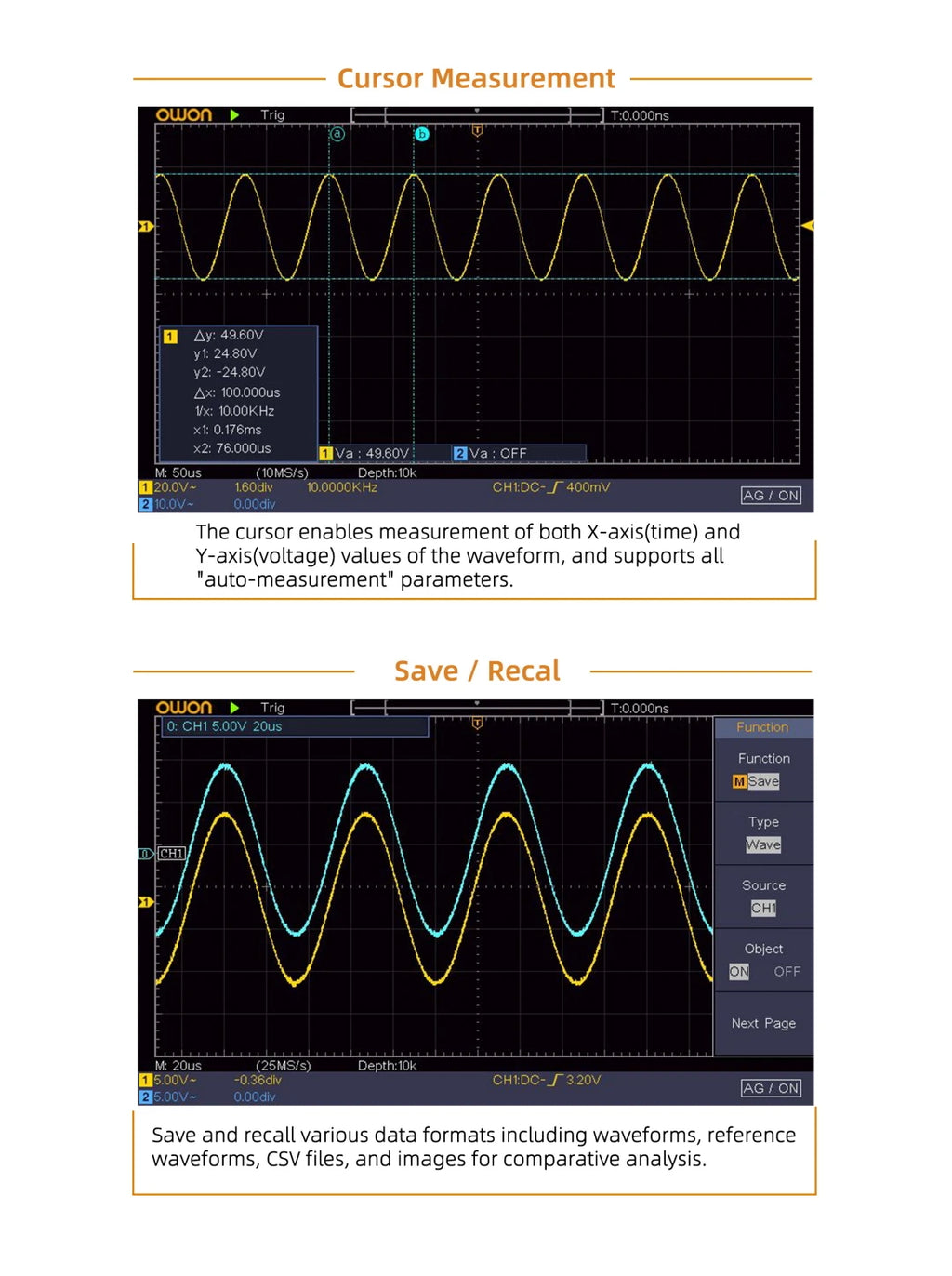Owon SDS210S 2CH 100-200MHz 1GS/s 14Bit 25MHz FFT Scope Digital Oscilloscope  with Signal Generator Function