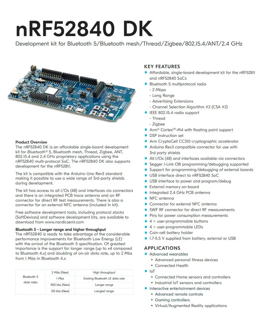 1 pcs x nRF52840-DK Bluetooth / 802.15.1 Development Tools Dev Kit for nRF52840 Bluetooth 5 nRF52840 DK
