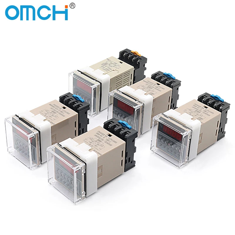 OMCH DH48S-S SPDT Timer Relay with Base DC12V/24V AC110V/220V Models DH48S-1Z/2Z DH48S-11 DH48S-S-2Z for Electrical Engineering