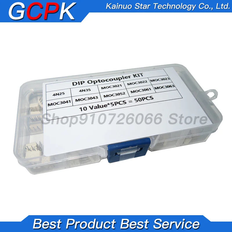 50Pcs DIP Optocoupler Kit 10 Models 4N25 4N35 MOC3021 MOC3022 MOC3023 MOC3041 MOC3043 MOC3052 MOC3061 MOC3063 With Storage Box