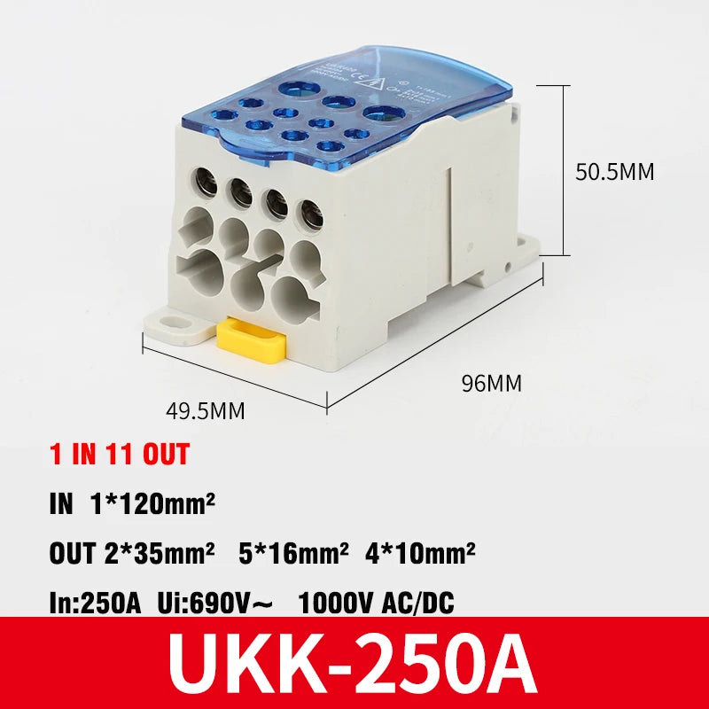 Din Rail Terminal Block UKK 80A/125A/160A/250A/400A Distribution Box One In Several Out Unipolar Junction Box Wire Connector