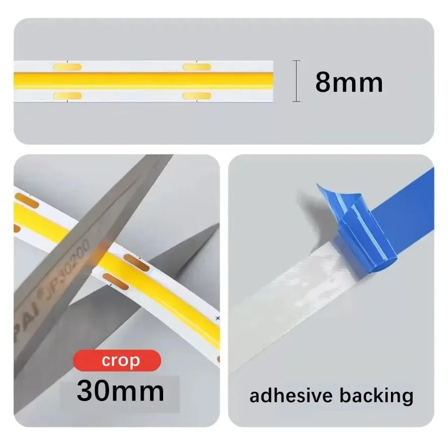 12V 24V COB LED Strip Linear Tape Light Ultra Thin with Power Transformer 2Pin Wire for Home Cabinet Engineering Decor 1 Set