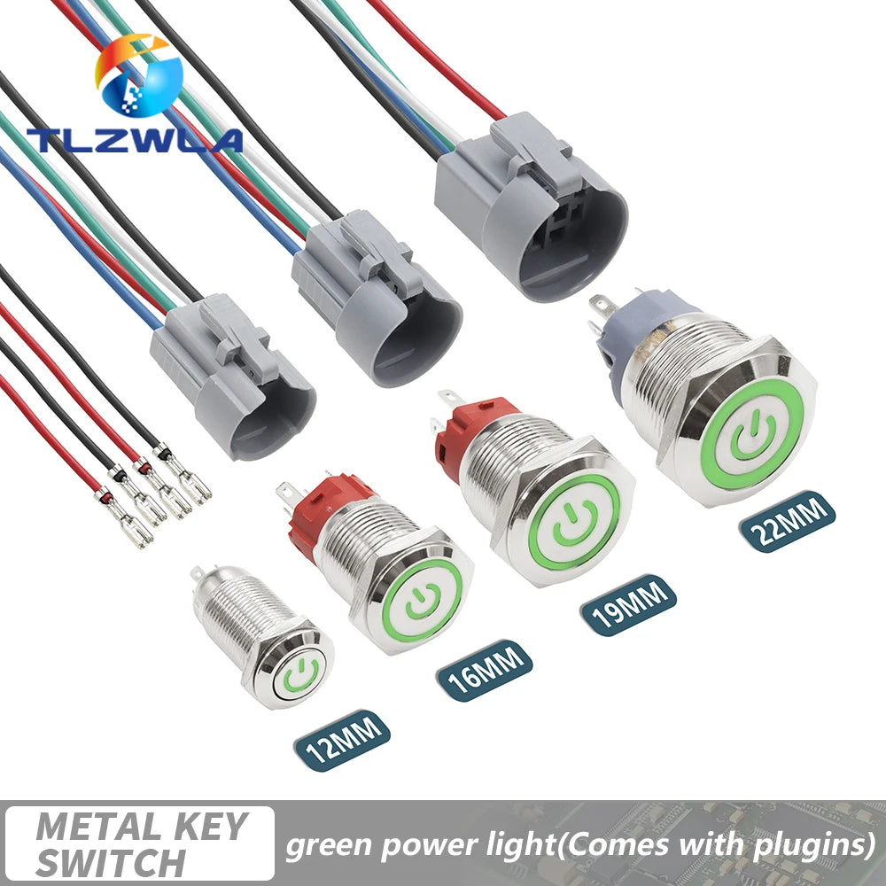12/16/19/22mm Waterproof Metal Push Button Switch LED Light Momentary Latching Car Engine Power Switch 12V 24V Red Blue