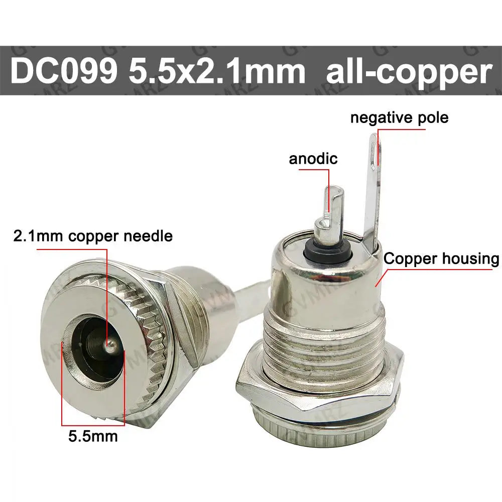 5PCS 5.5x2.1mm/5.5mm x 2.5mm DC099 Metal DC Power Male Plug Jack Connector with Spring DC-099 Yellow Head 5.5*2.1/5.5*2.5 DC099