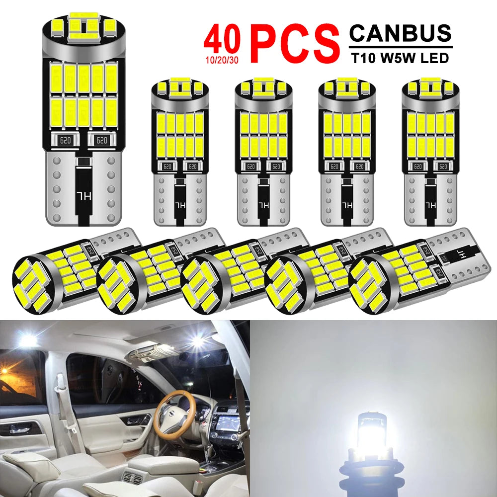 10-40 PCS CANBUS No Error T10 W5W LED Bulb For Car Interior Dome Door Map Trunk License Plate Lights 12V 26SMD 400LM 6500k White