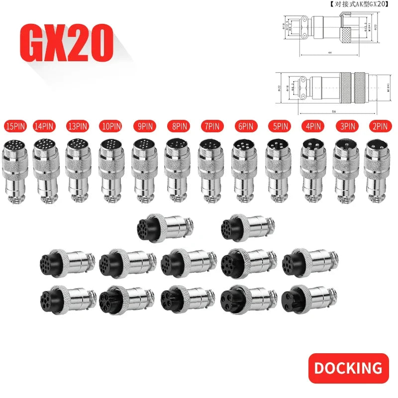 5/10/20 Set GX12 GX16 GX20 Docking Connector 2 3 4 5 6 7 8 9 10 12 14 15 Pin Male Female Aviation Plug Socket Circular Connector
