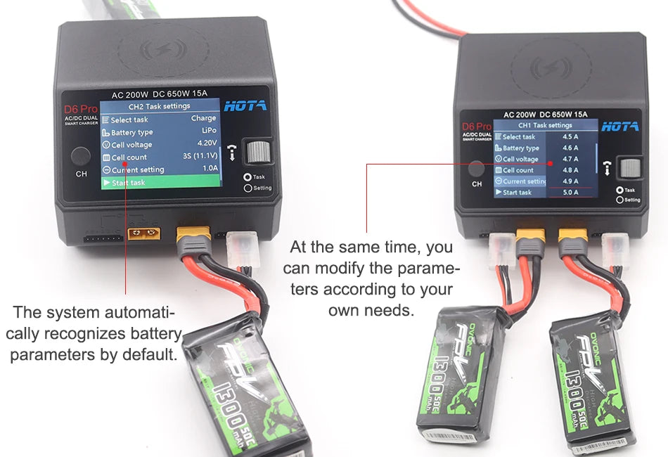 HOTA D6 Pro AC/DC Dual Channel Smart Balance Charger AC200W DC650W 15A for LiPo LiHV NiMH NiCd RC Drone