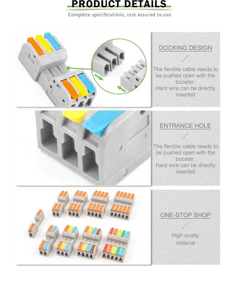 5Pcs DF-2604D Mini Docking Quick Wire Connector Male Female Universal Compact Push-in Butt Conductor Terminal Block 32A 250V