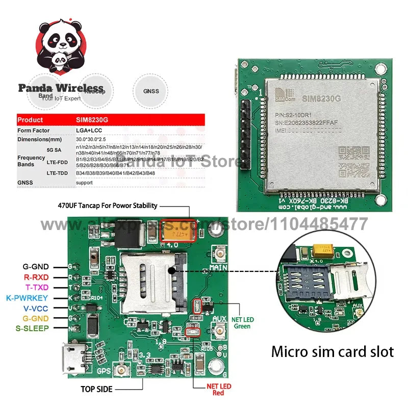 SIMCom 5G Core Board Breakout Module SIM8230G Global Multi Band RedCap Support GNSS/GPS Compatible LTE 4G Bands SIM7600 SIM8200